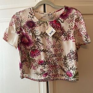 Haute Hippie short sleeve flowered crop top